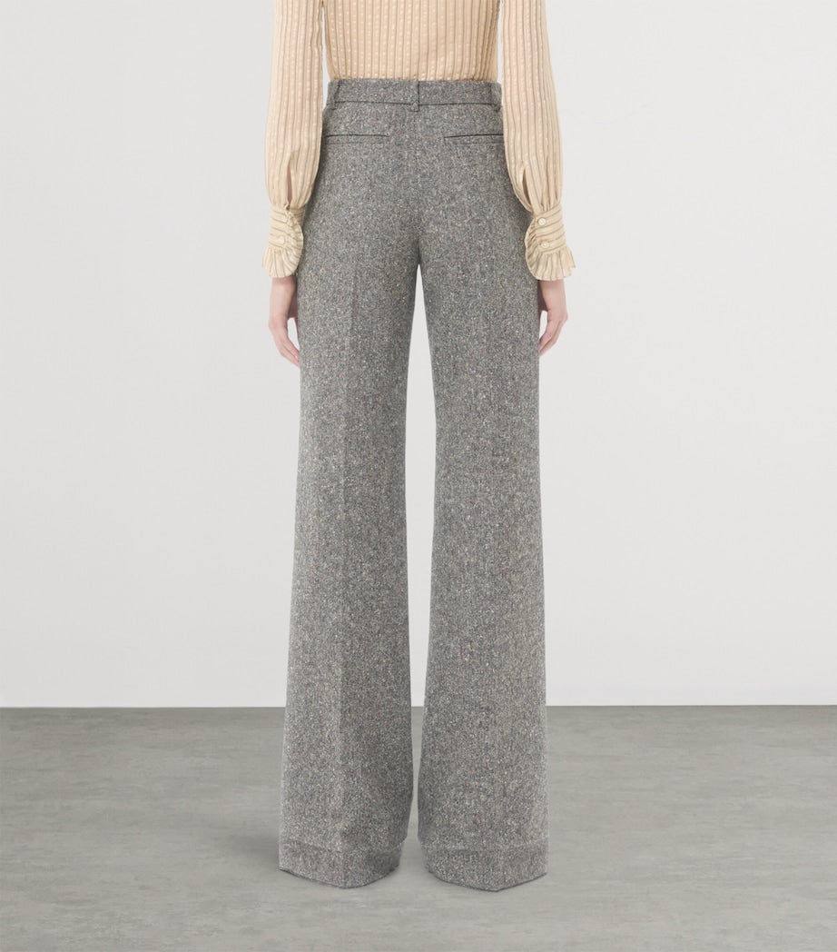 Valentino White Wool-Blend Speckled Wide-Leg Trousers