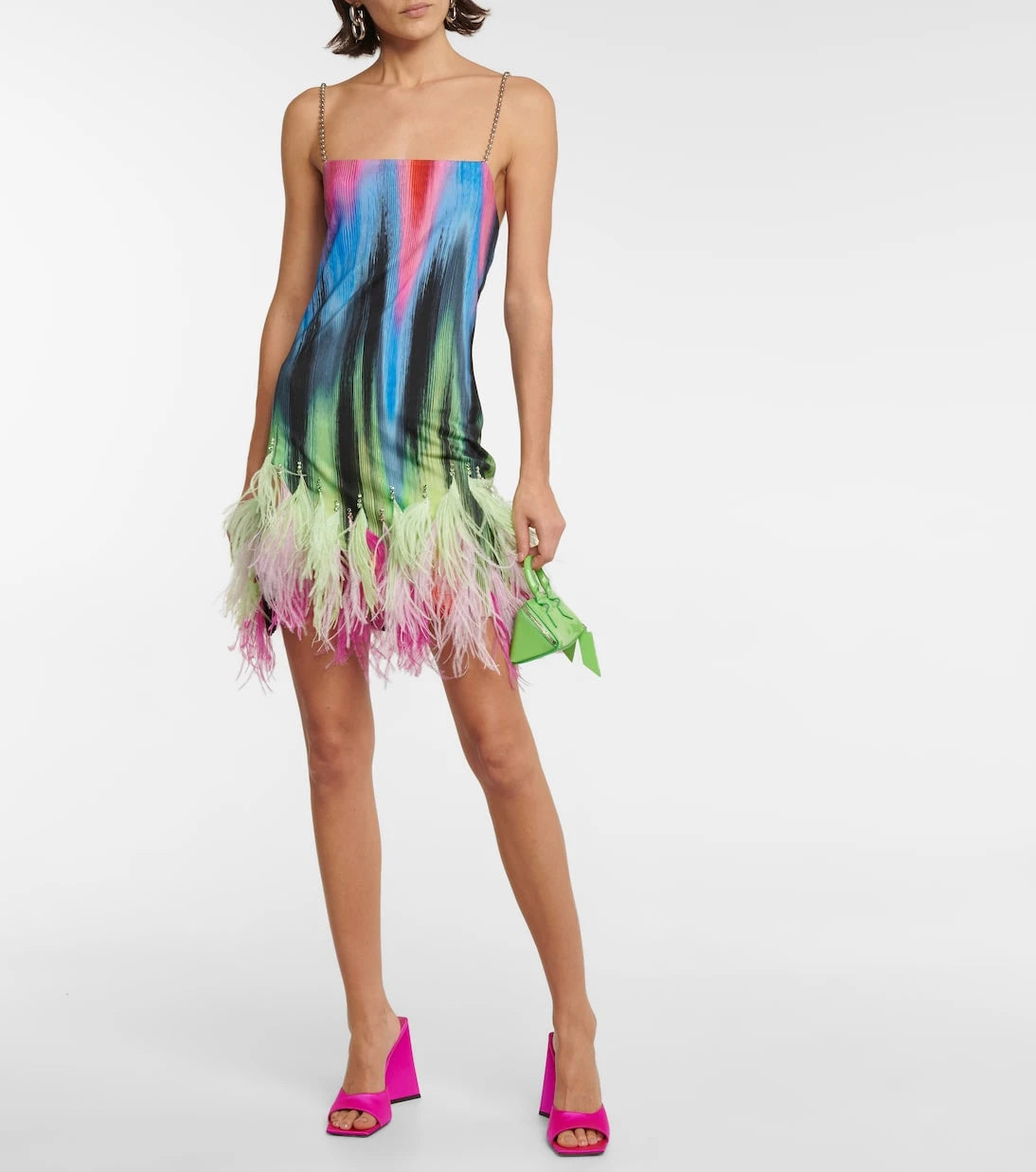 The Attico - Fujiko feather-trimmed printed minidress