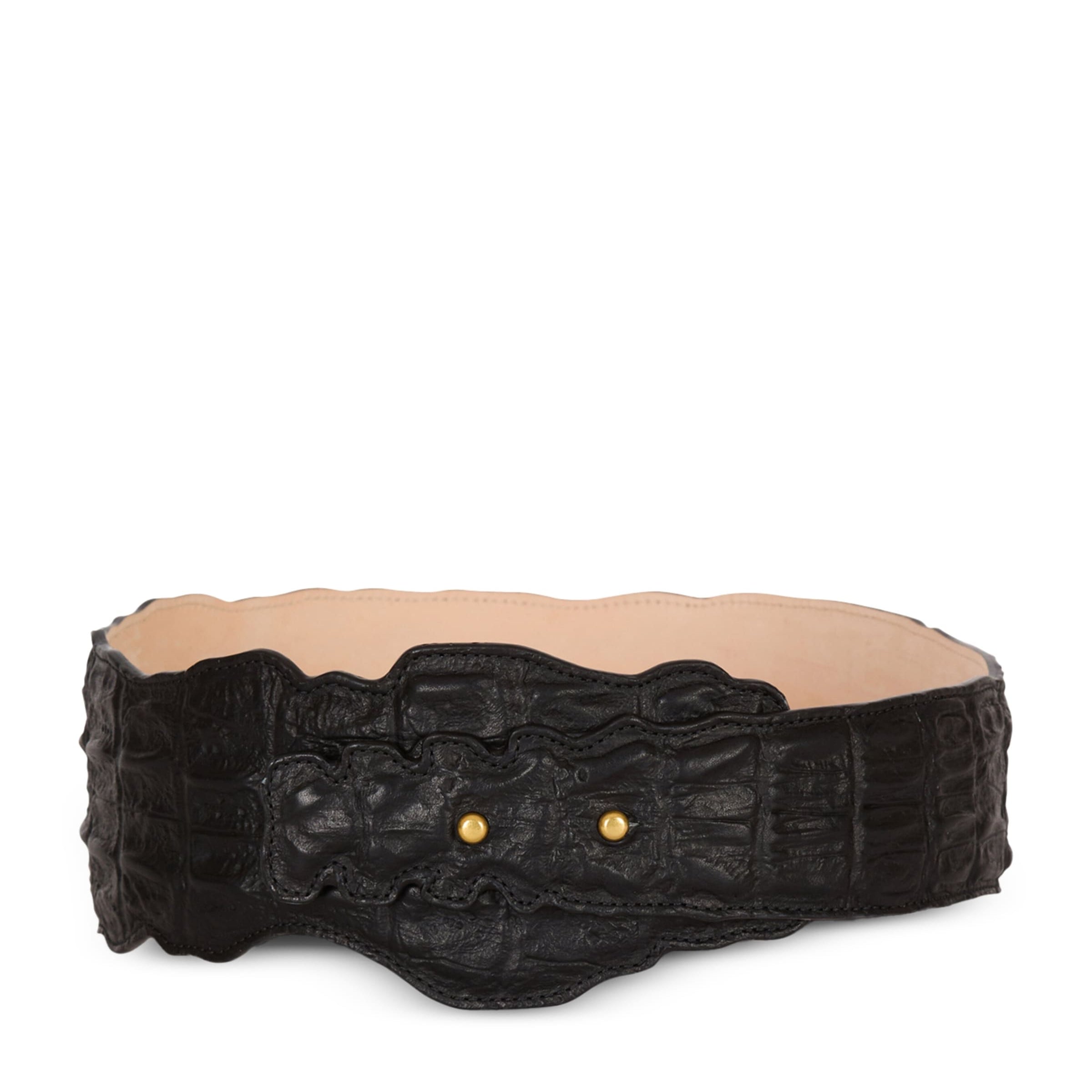 Balmain Black Leather Croc-Embossed Belt
