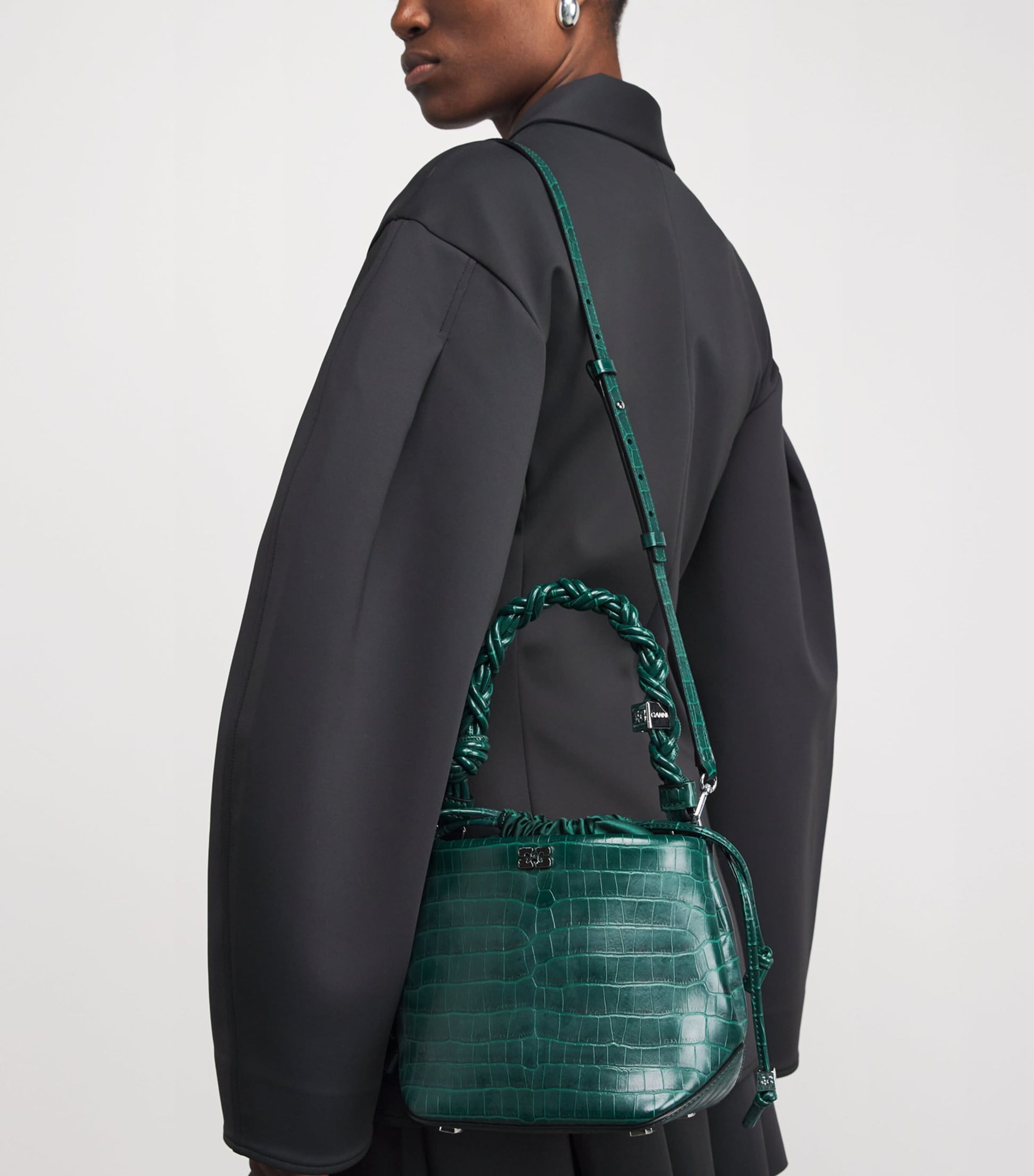 Green Croc-Embossed Leather Bou Bucket Bag
