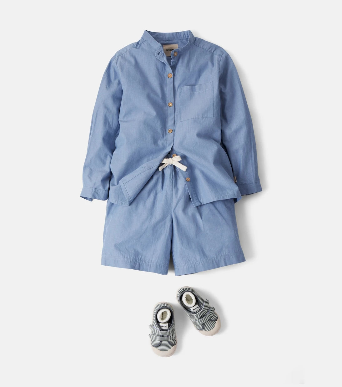 Wheat - Cotton chambray shirt and shorts set