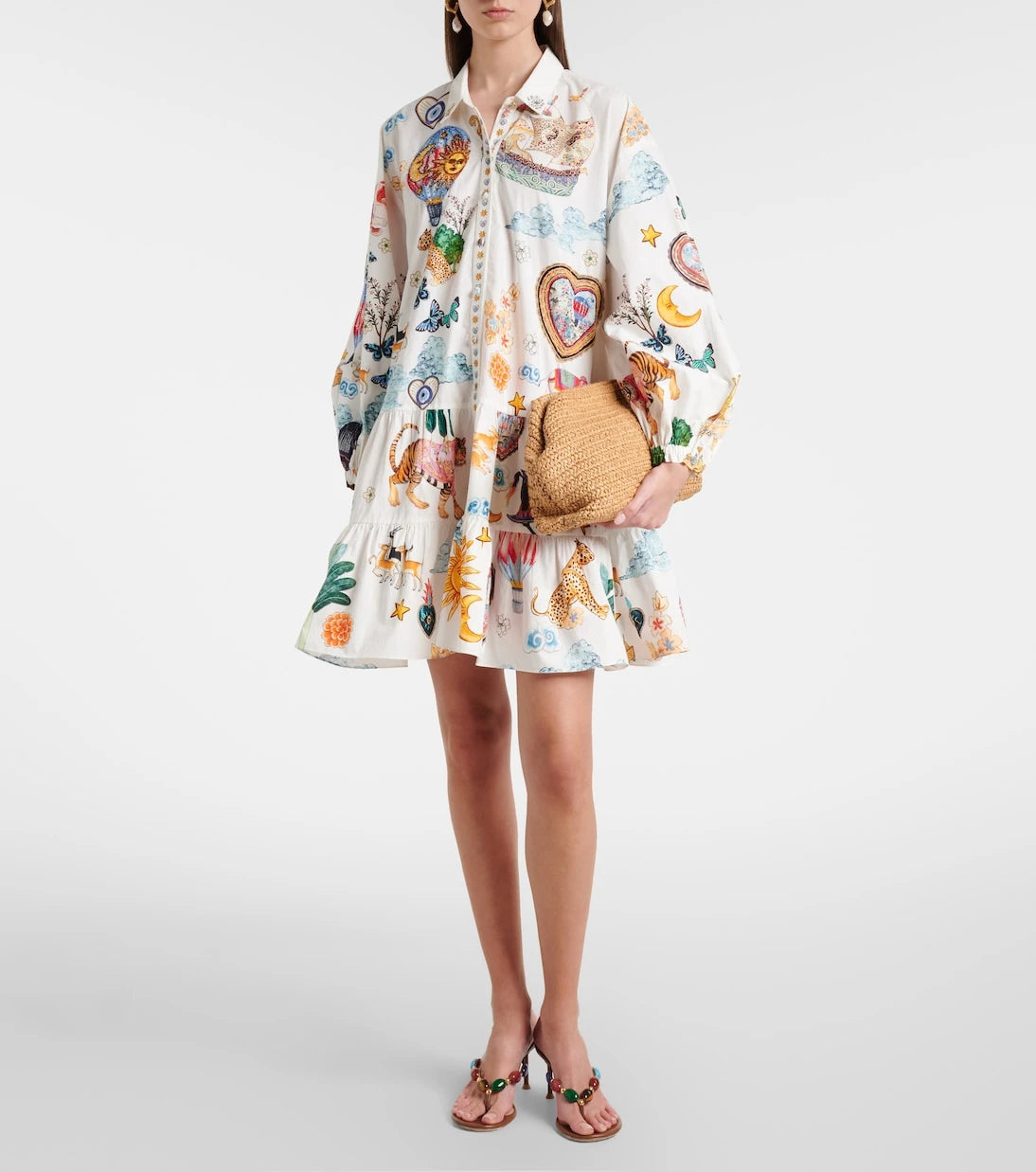 Camilla - Printed embellished cotton minidress