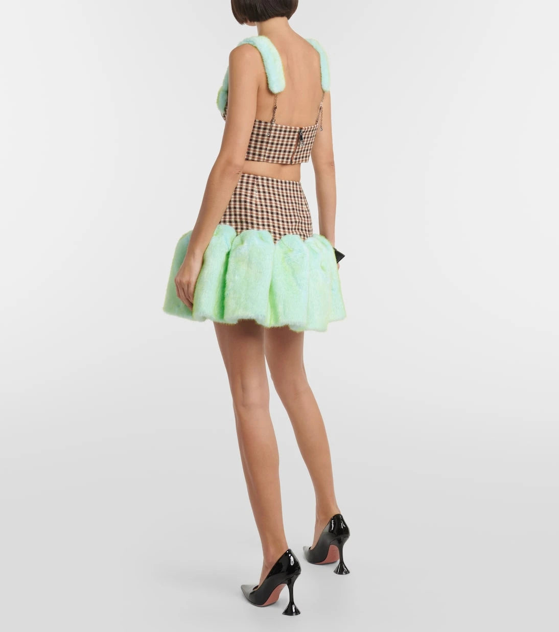 Area - Checked wool and cotton miniskirt