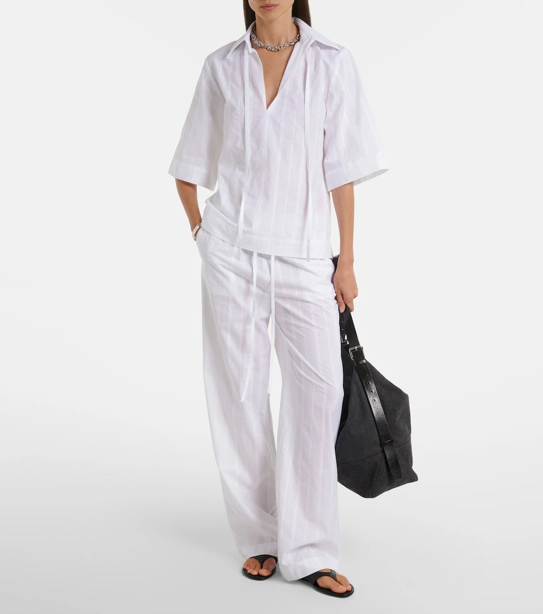 Loulou de Saison - Sofi tie-neck cotton poplin top