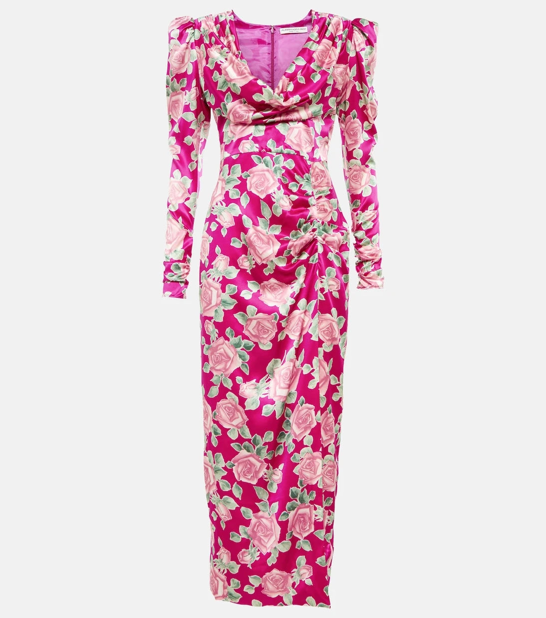 Alessandra Rich - Floral draped silk satin maxi dress