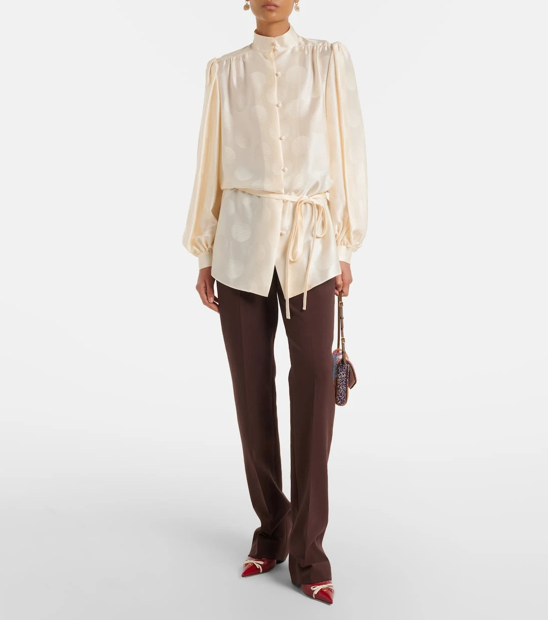 Valentino - Belted silk jacquard shirt