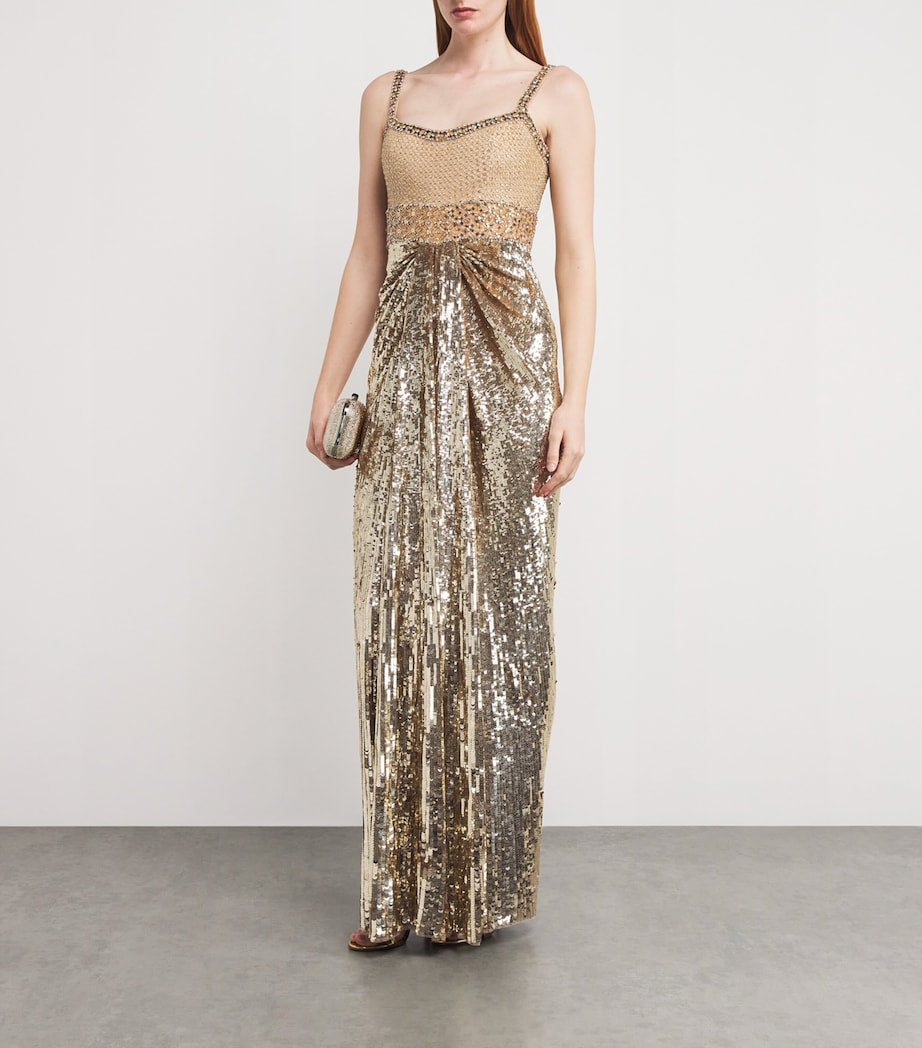 Jenny Packham Gold Embellished Only You Maxi Dress