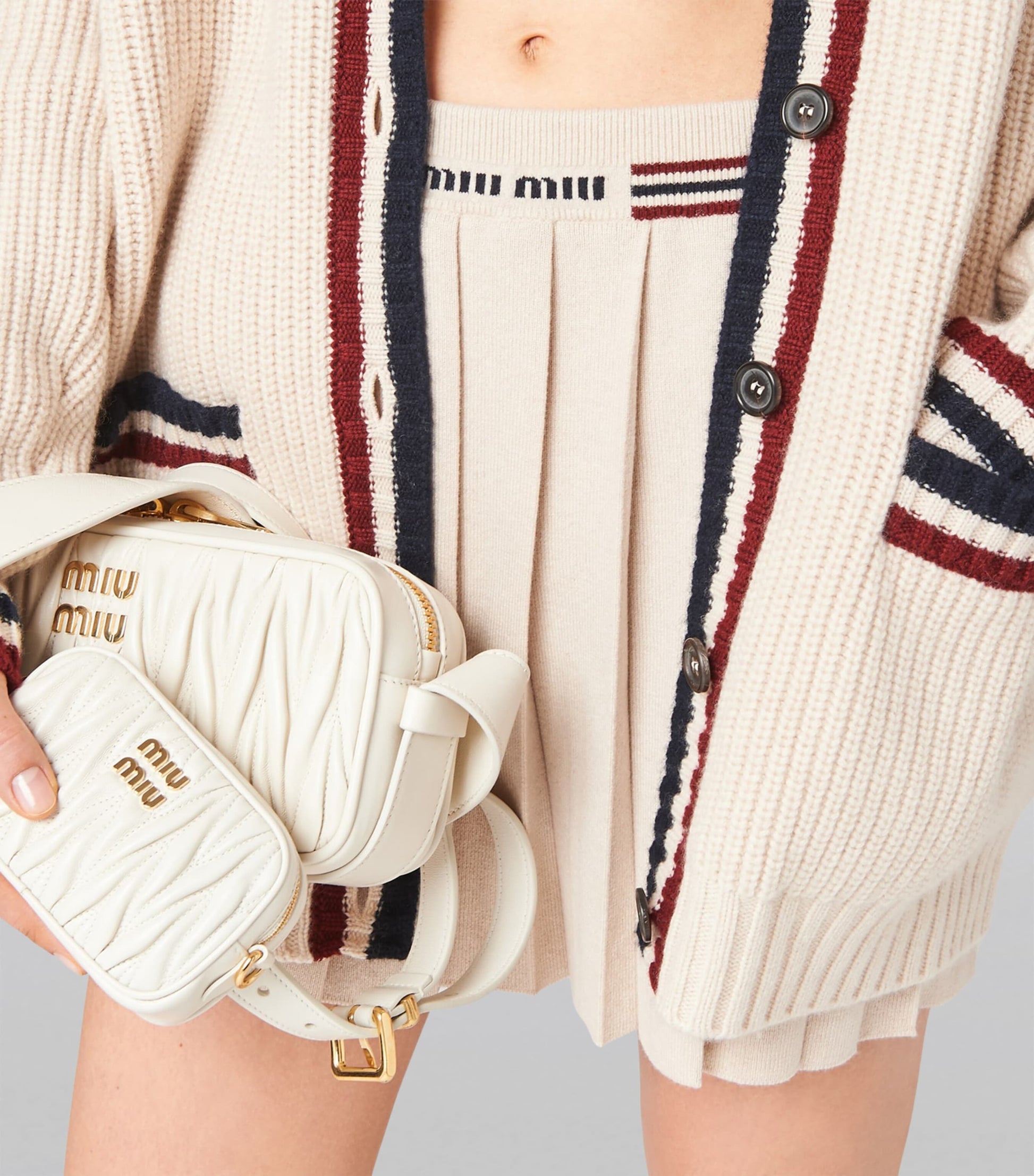 Miu Miu Neutral Cashmere Pleated Mini Skirt