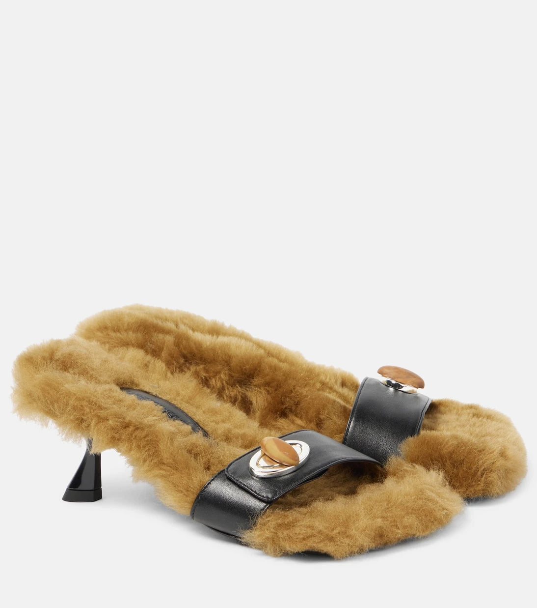 Christopher Esber - Turnlock shearling-trimmed mules