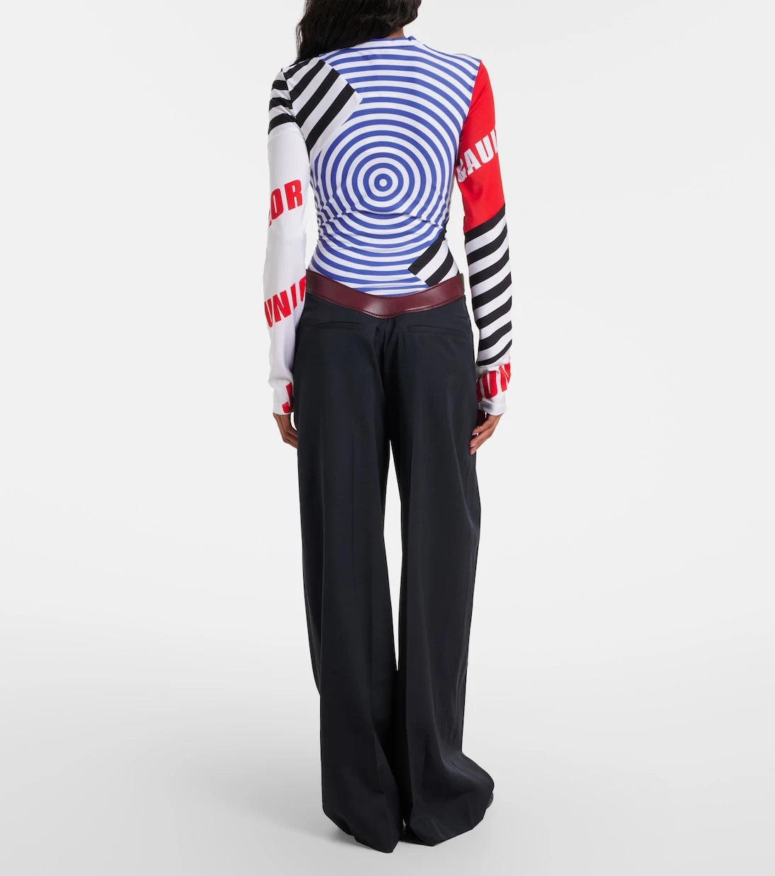 Jean Paul Gaultier - Leather-trimmed wool wide-leg pants