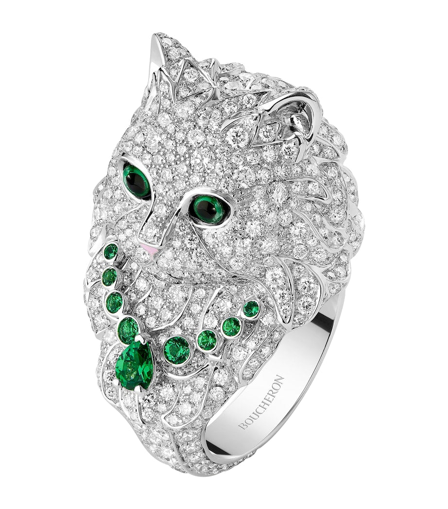White Gold and Diamond Wladimir the Cat Ring