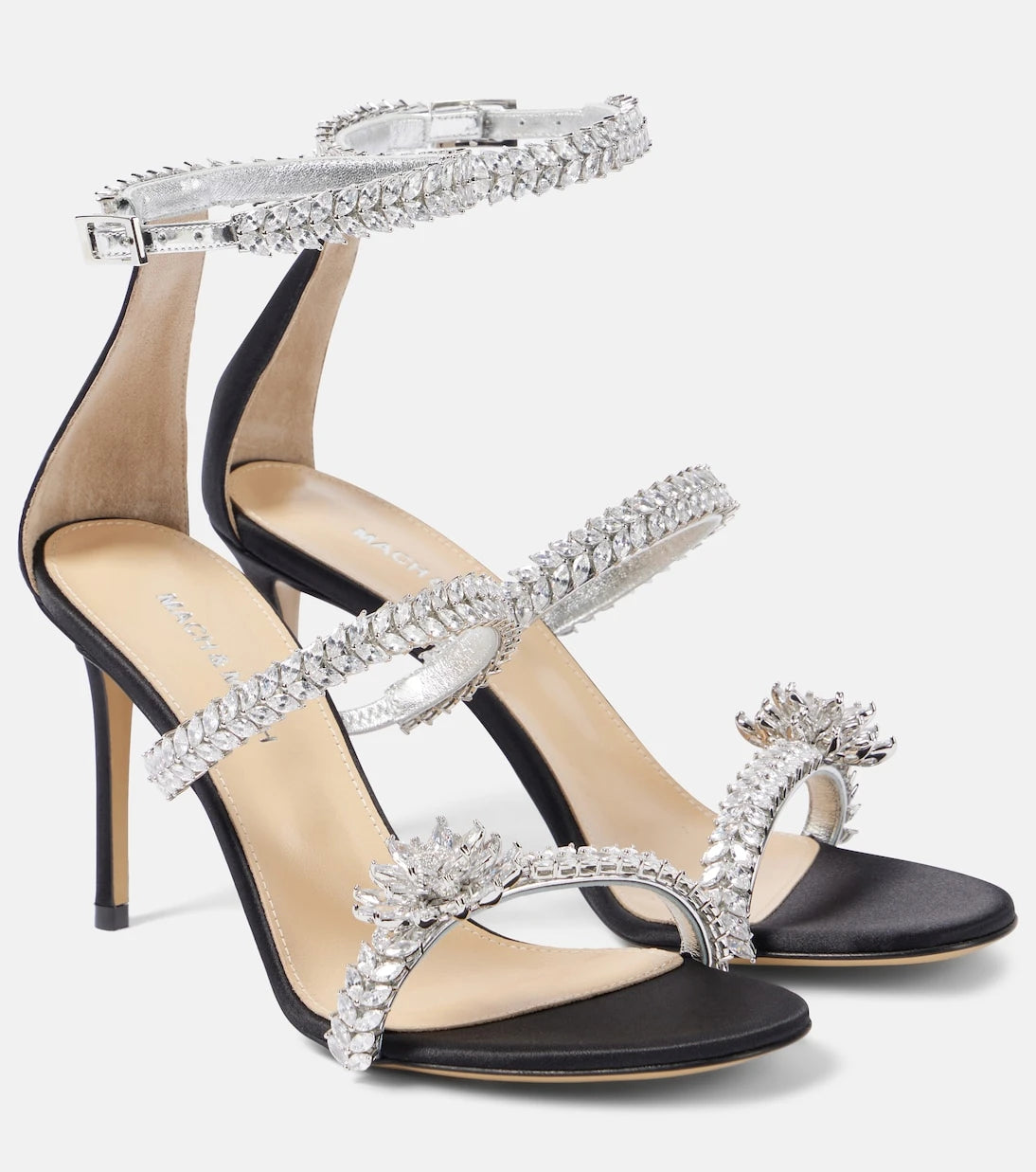 Mach & Mach - Crystal Flower embellished satin sandals