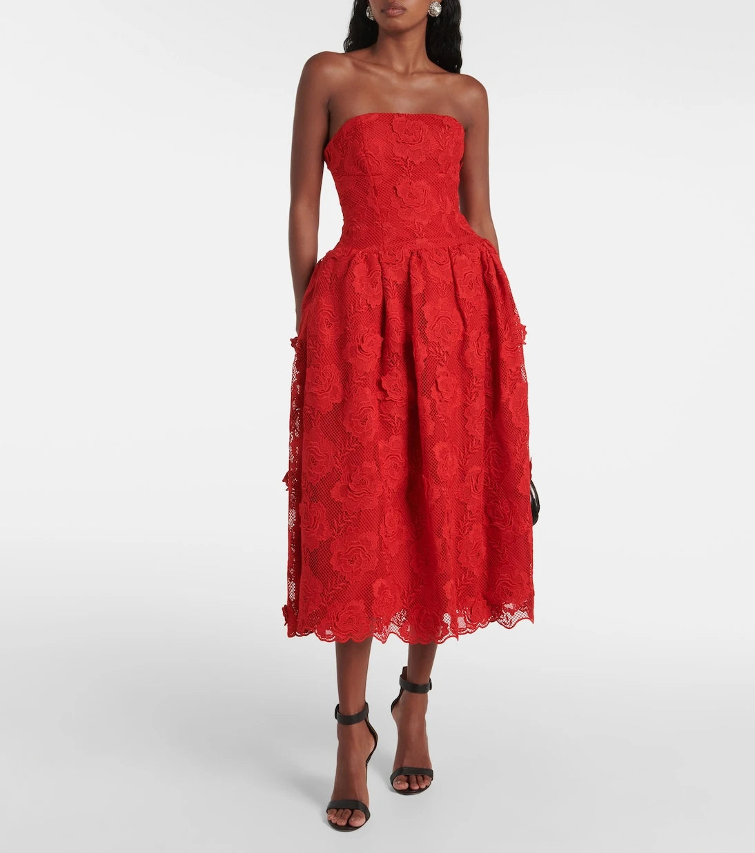 Self-Portrait - Strapless lace midi dress
