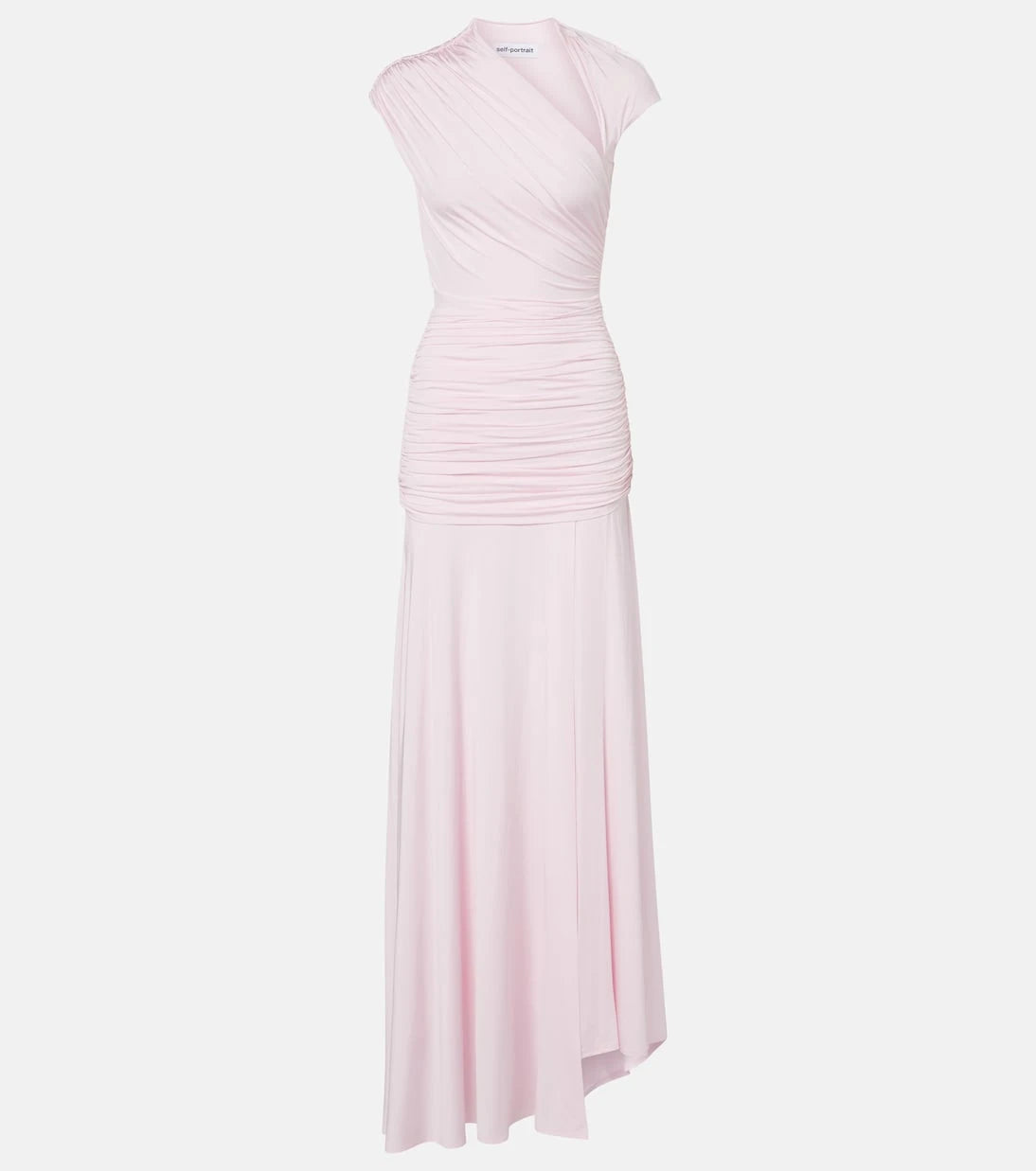 Self-Portrait - Ruched asymmetric jersey maxi dress