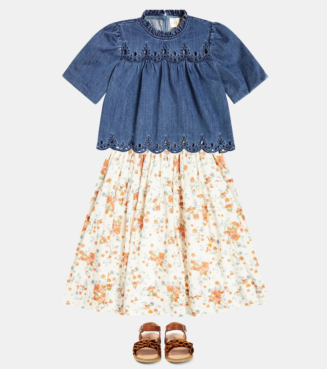 Petite Amalie - Smocked cotton chambray shirt