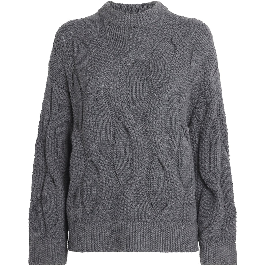 Grey Kid Cashmere Cable-Knit Sweater