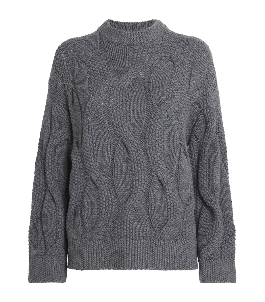 Grey Kid Cashmere Cable-Knit Sweater