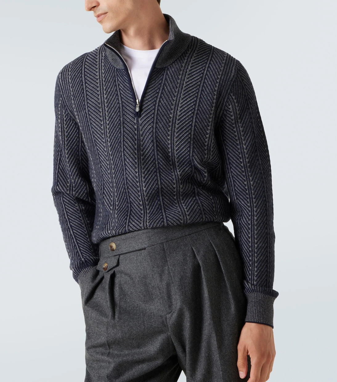 Brunello Cucinelli - Balıksırtı kaşmir yarım fermuarlı süveter