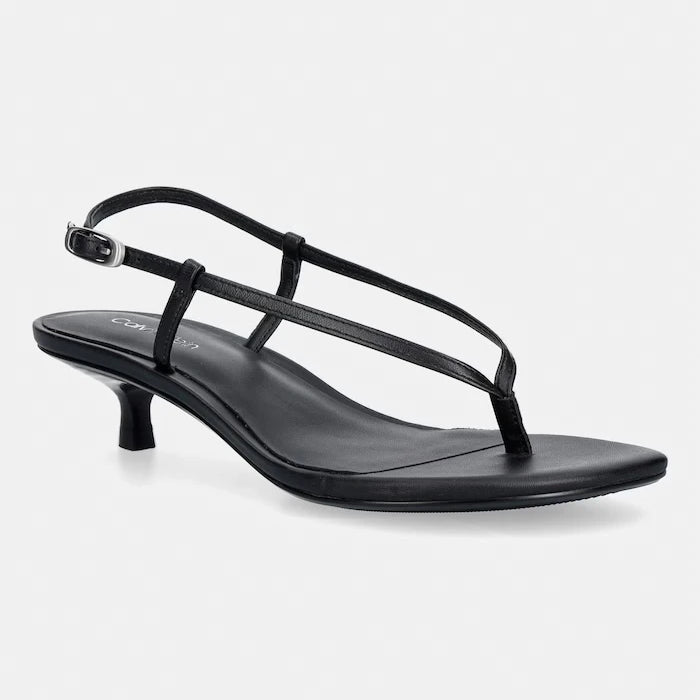 Calvin Klein сандали от кожа KITT HEEL SNDL STRAPPY SLING LTH