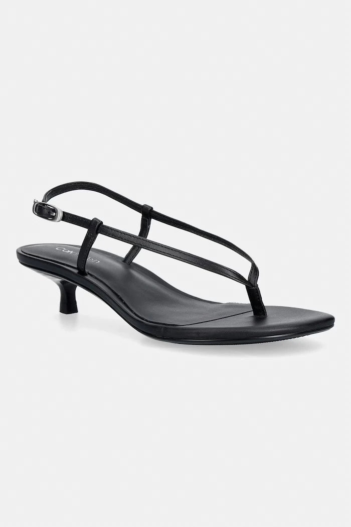 Calvin Klein сандали от кожа KITT HEEL SNDL STRAPPY SLING LTH