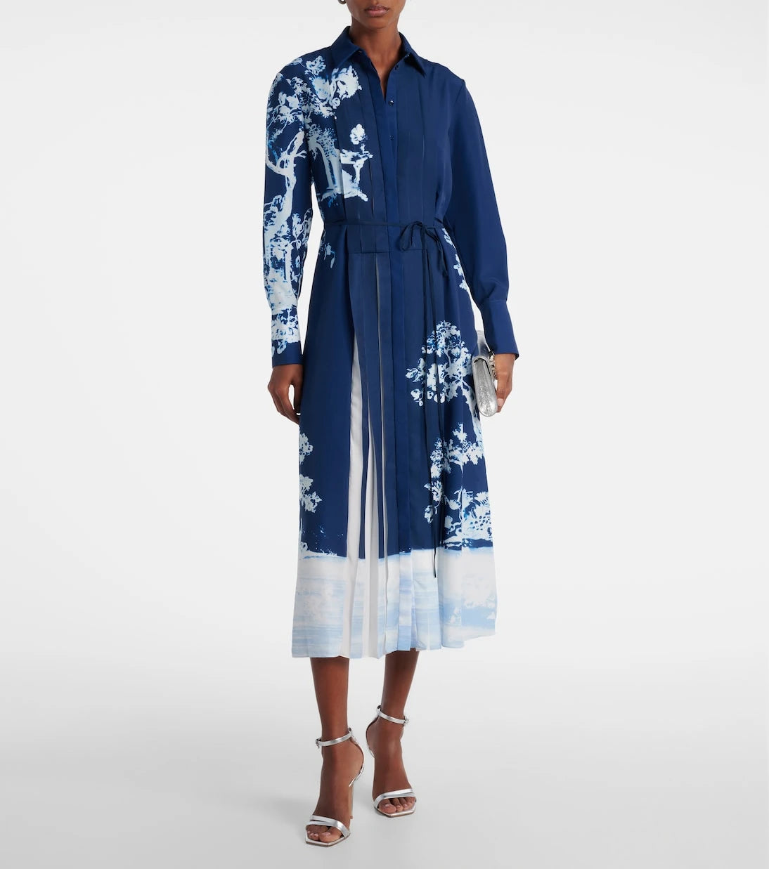 Erdem - Kemerli, desenli midi elbise