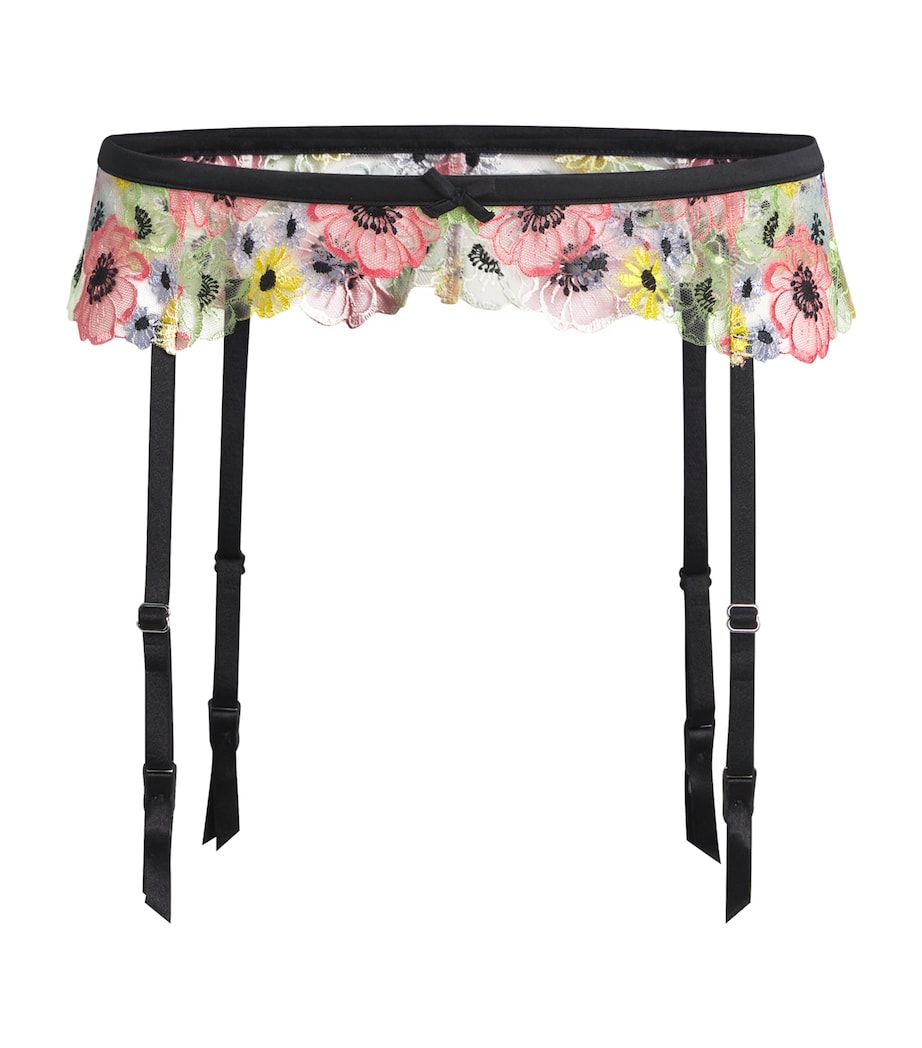 Fleur Du Mal Multi Embroidered Azalea Suspender Belt