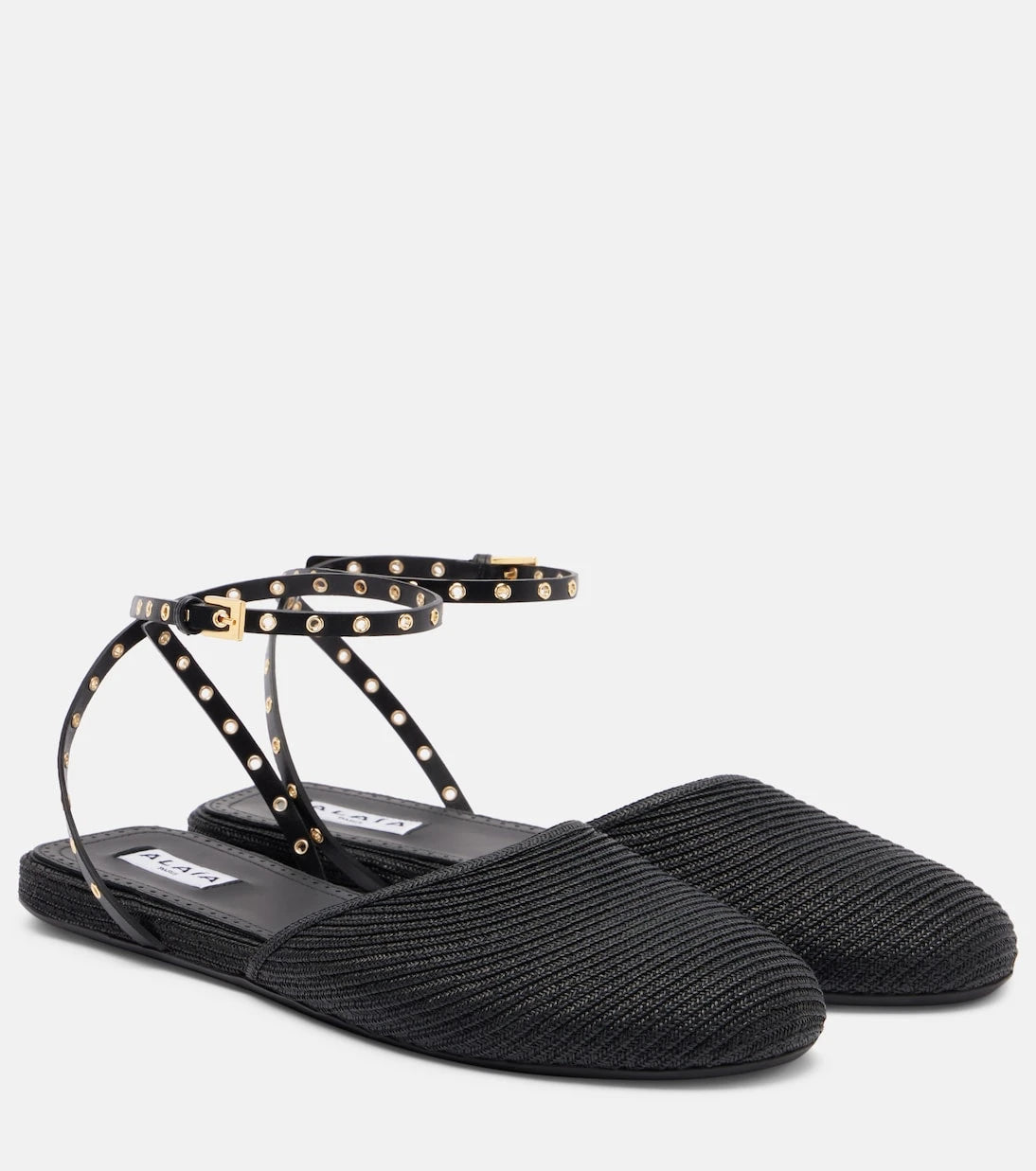 Alaïa - Leather-trimmed slingback flats