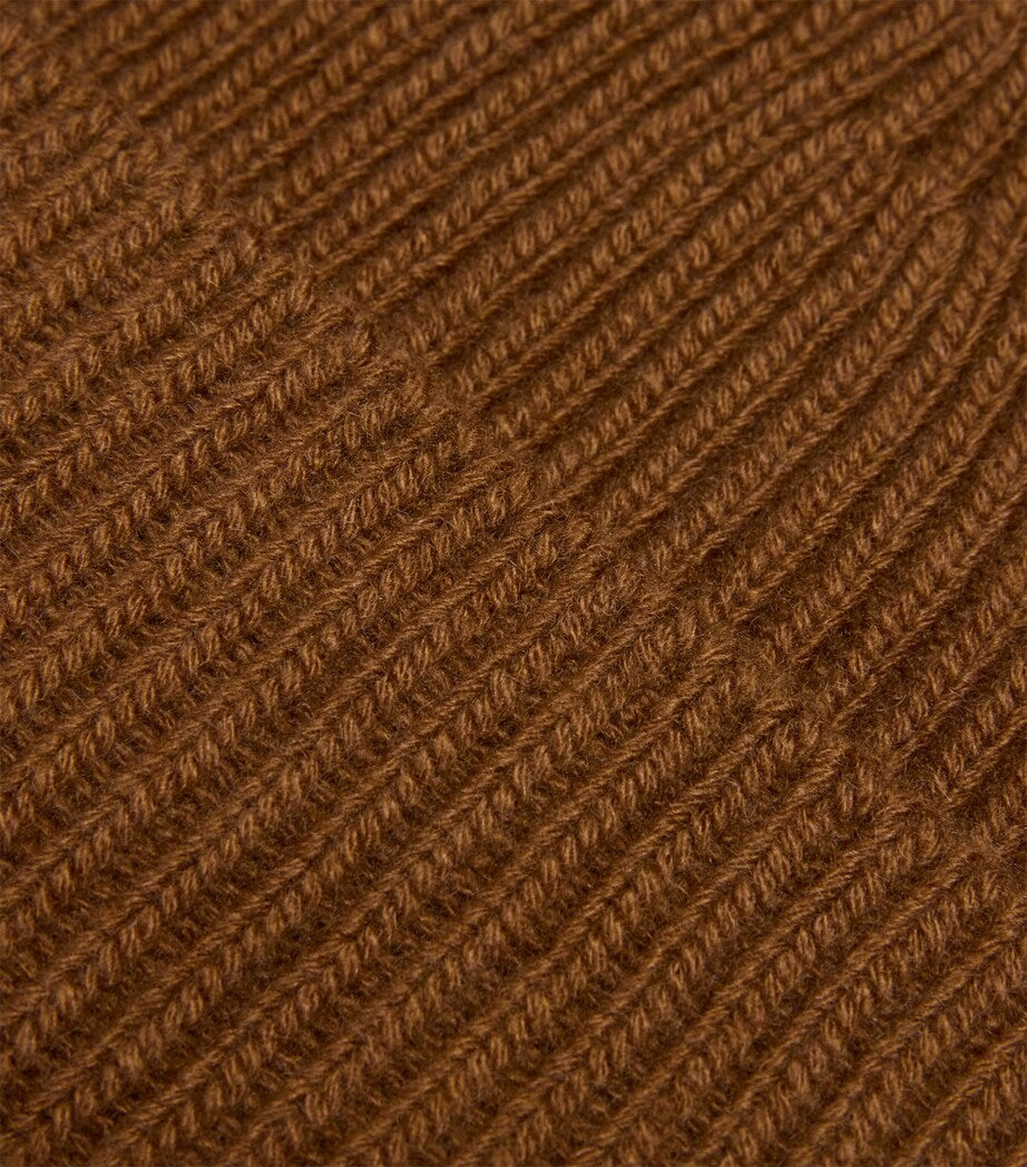 Brown Cashmere Rib-Knit Beanie