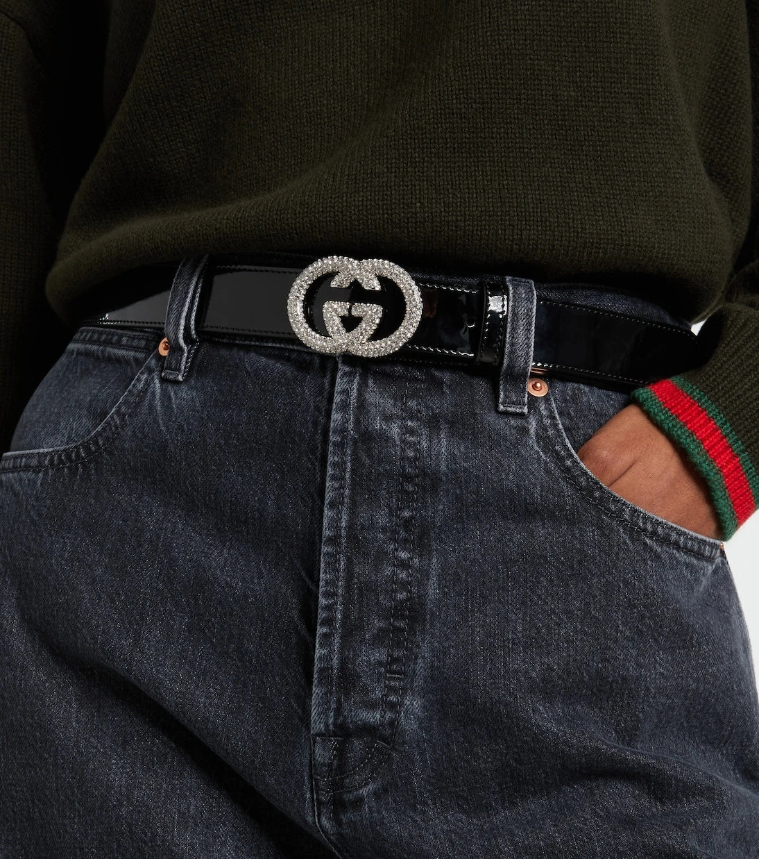 Gucci - Interlocking G patent leather belt