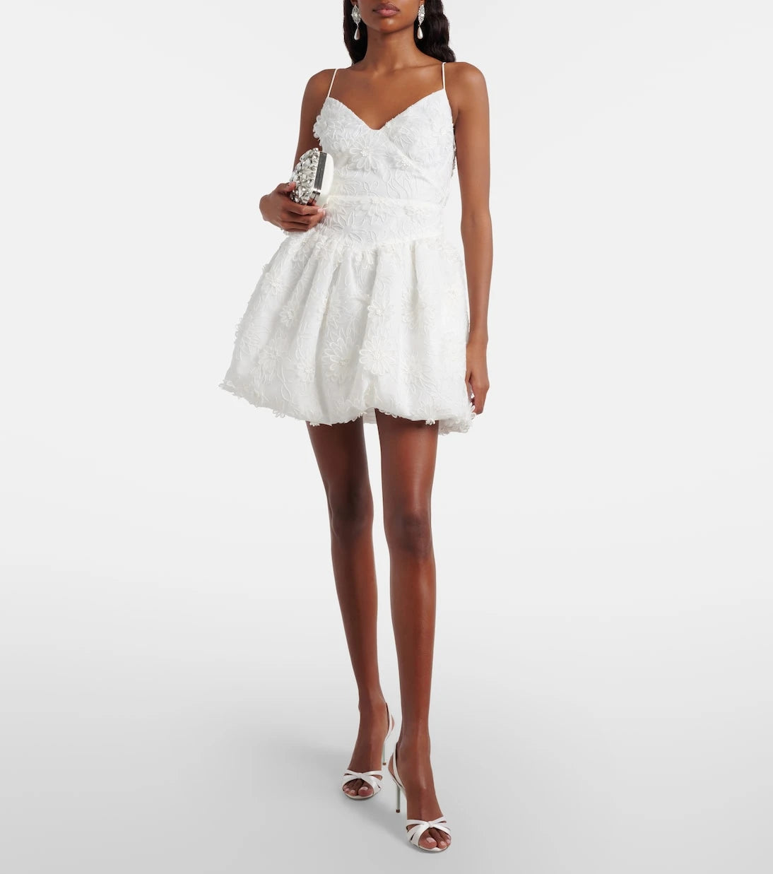 Self-Portrait - Floral-appliqué organza minidress