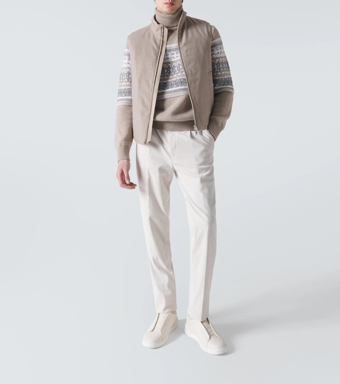 Zegna - سترة صوف الكشمير الياقة المدورة الجاكار