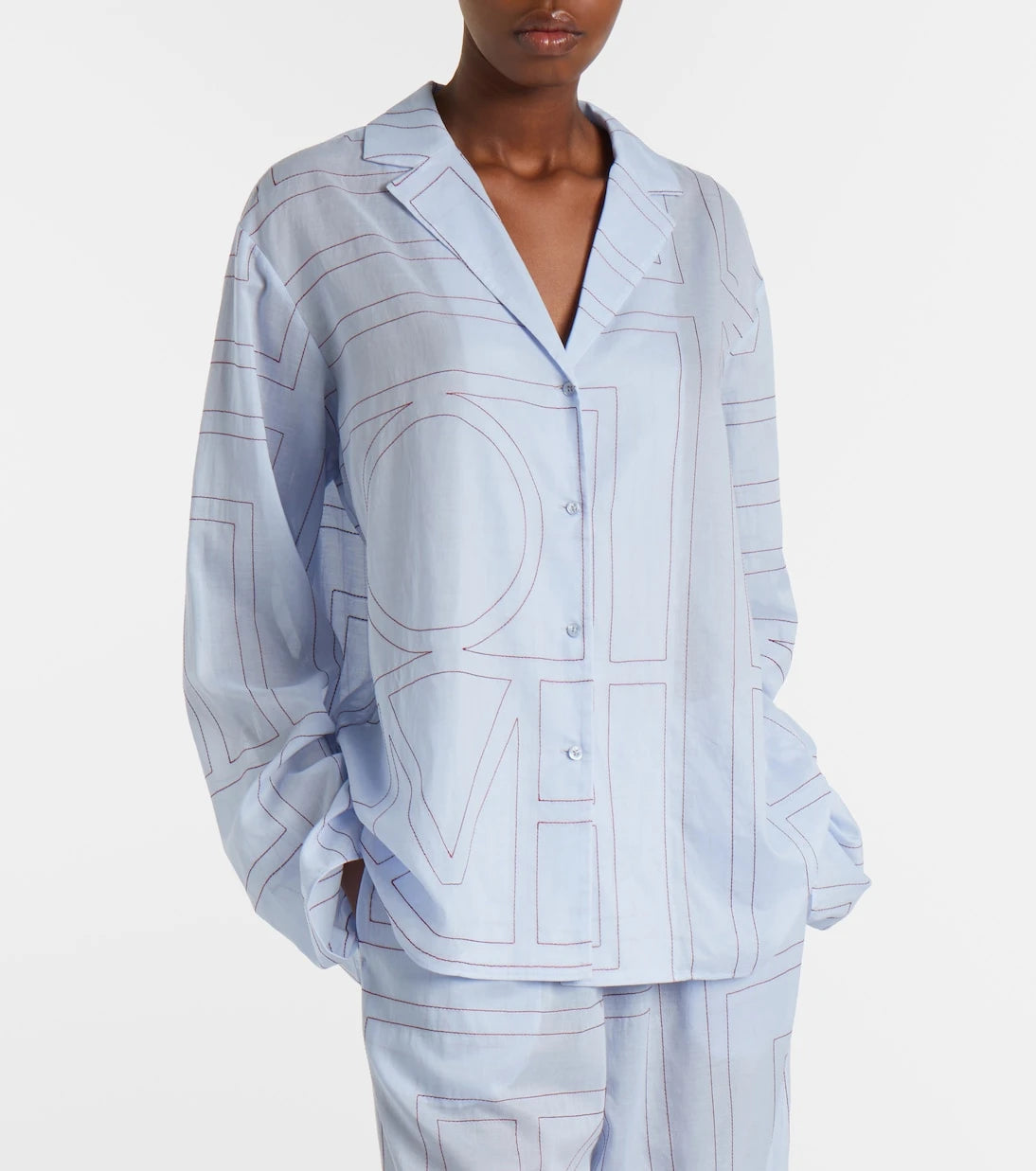 Toteme - Embroidered cotton-blend poplin pajama shirt
