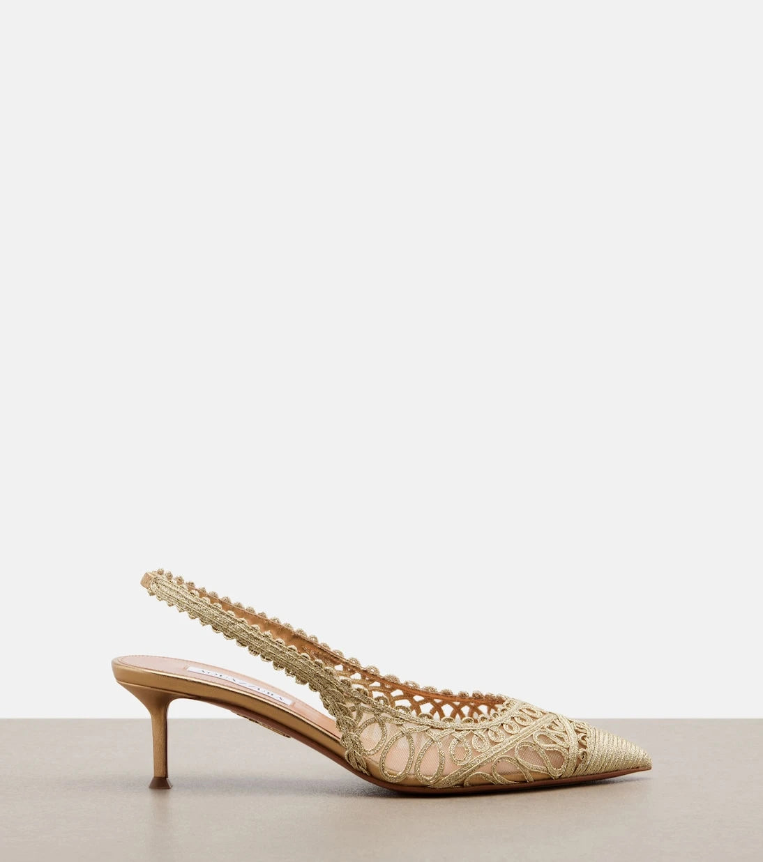 Aquazzura - Kahlo metallic raffia and mesh slingback pumps