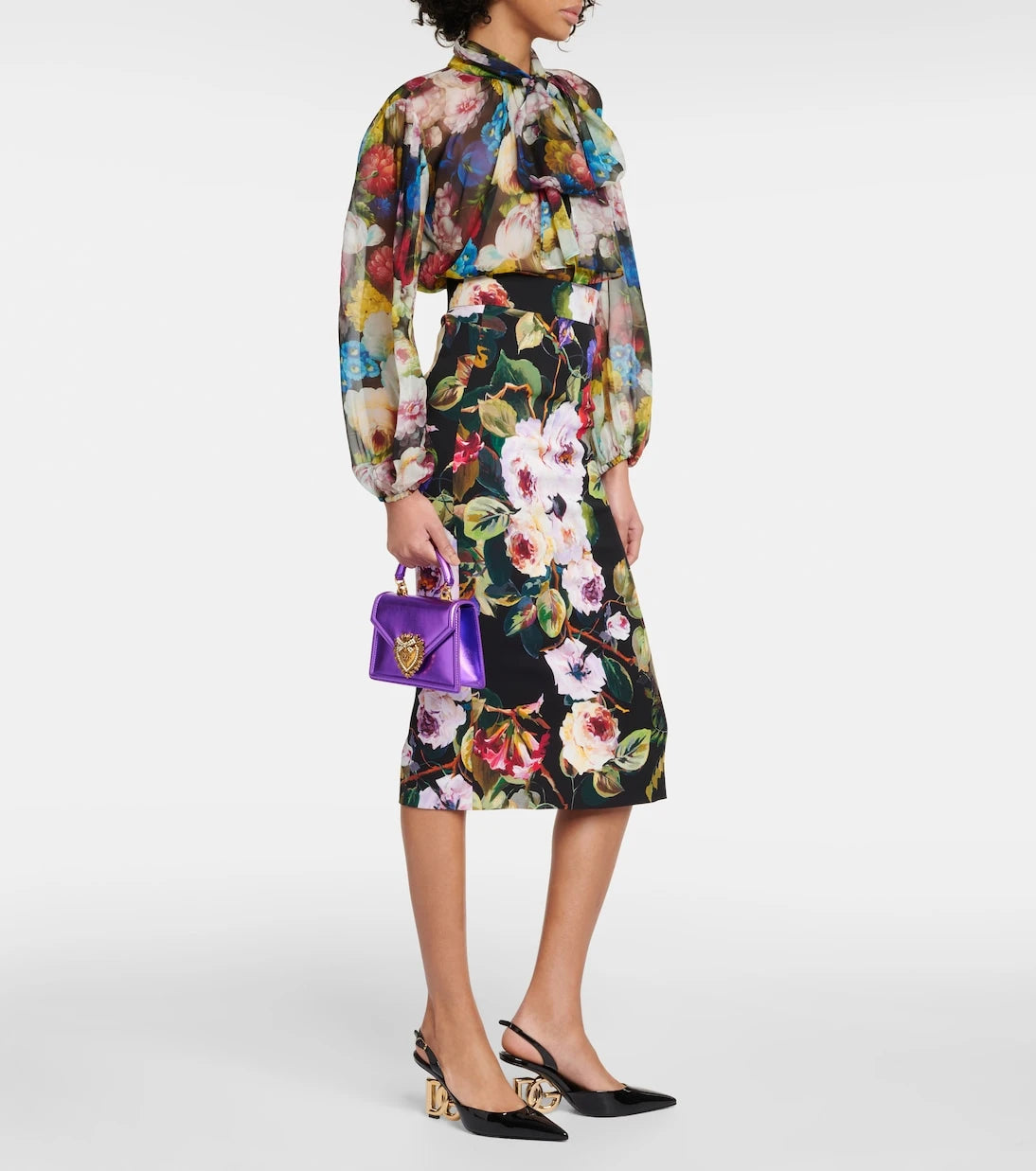 Dolce&Gabbana - تنورة ميدي شارموز مزينة بطبعة حديقة الورود
