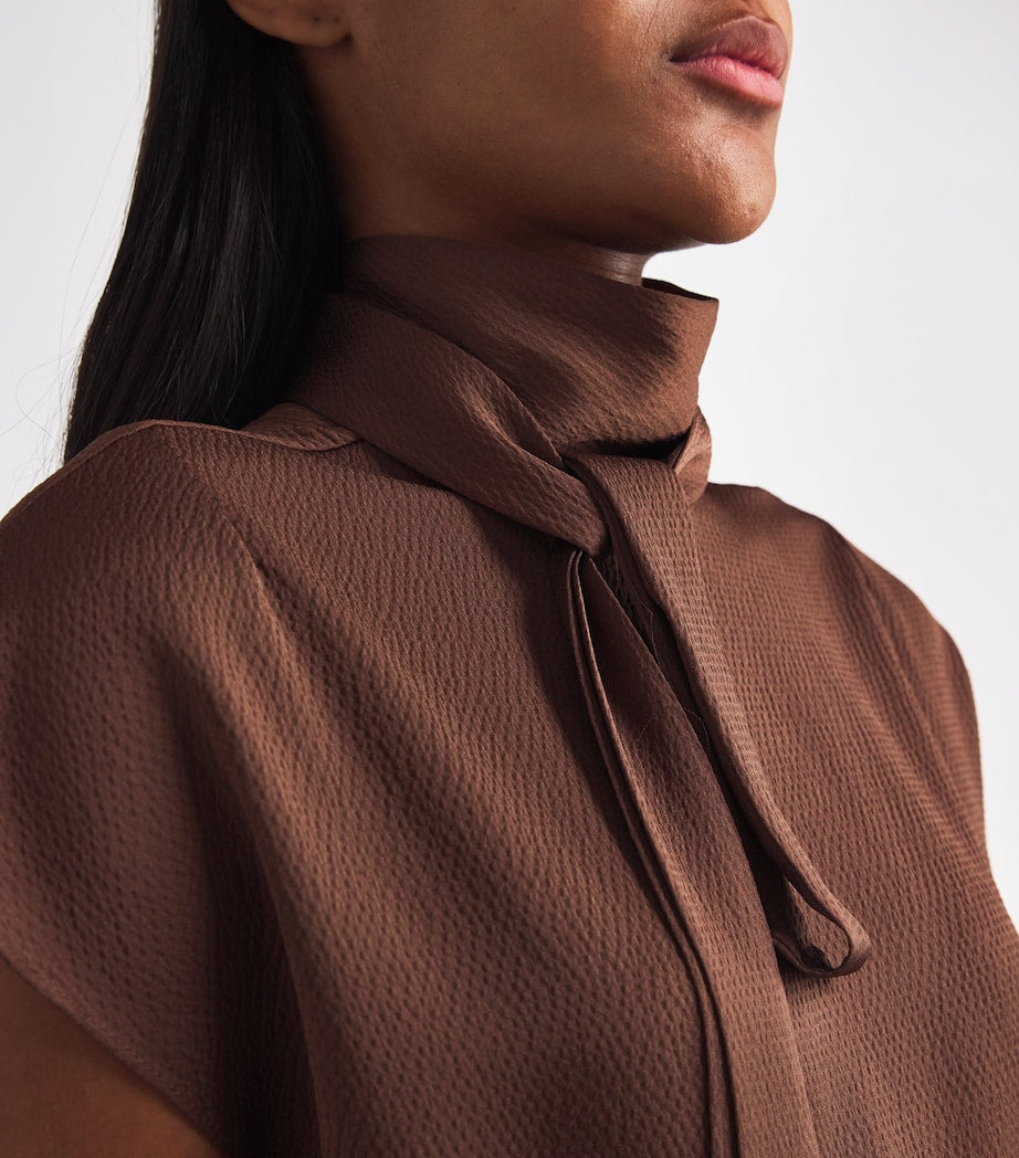 Edeline Lee Brown Charmeuse Tied Blouse