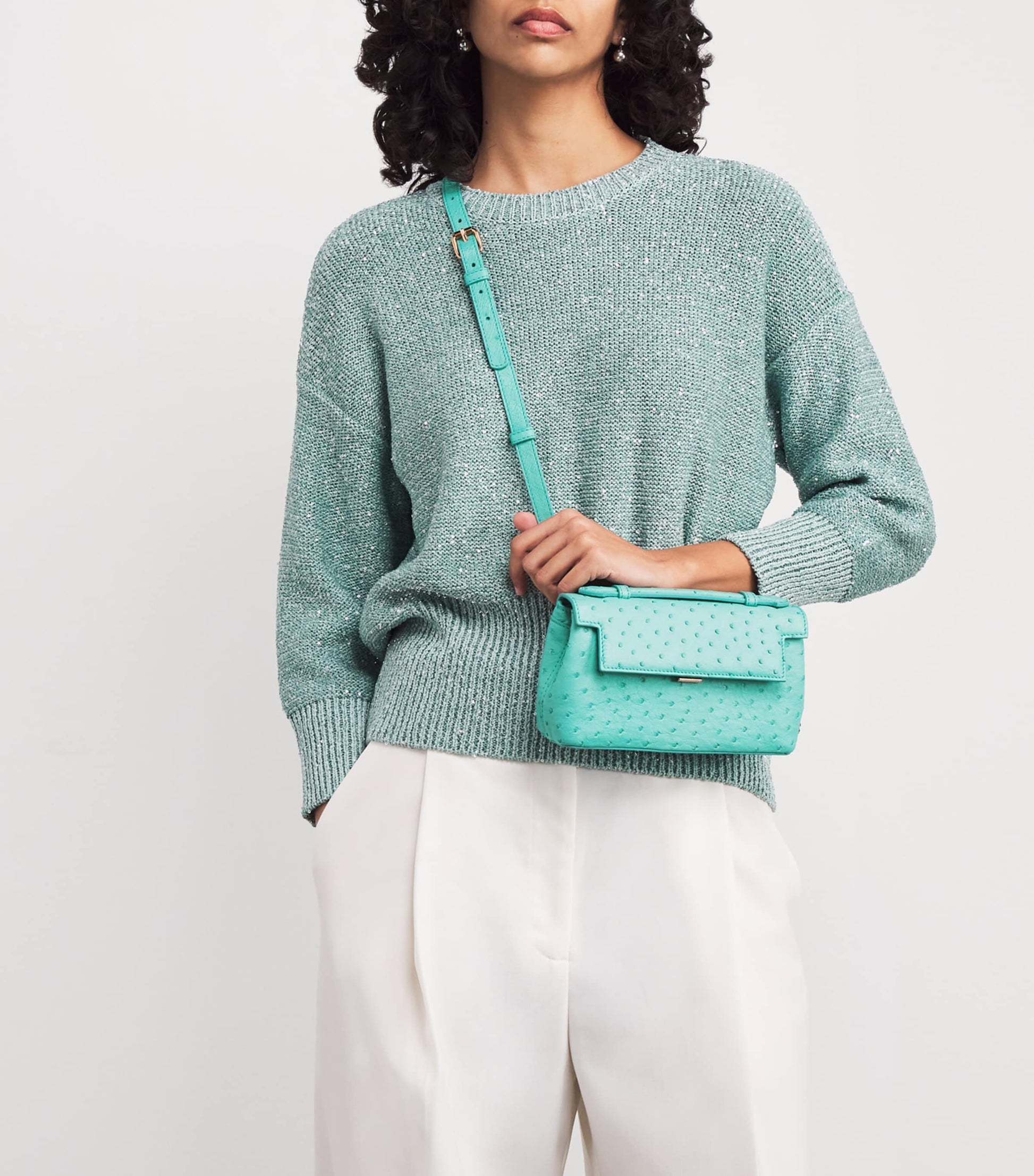 Analeena Blue Ostrich Leather Top-Handle Bag