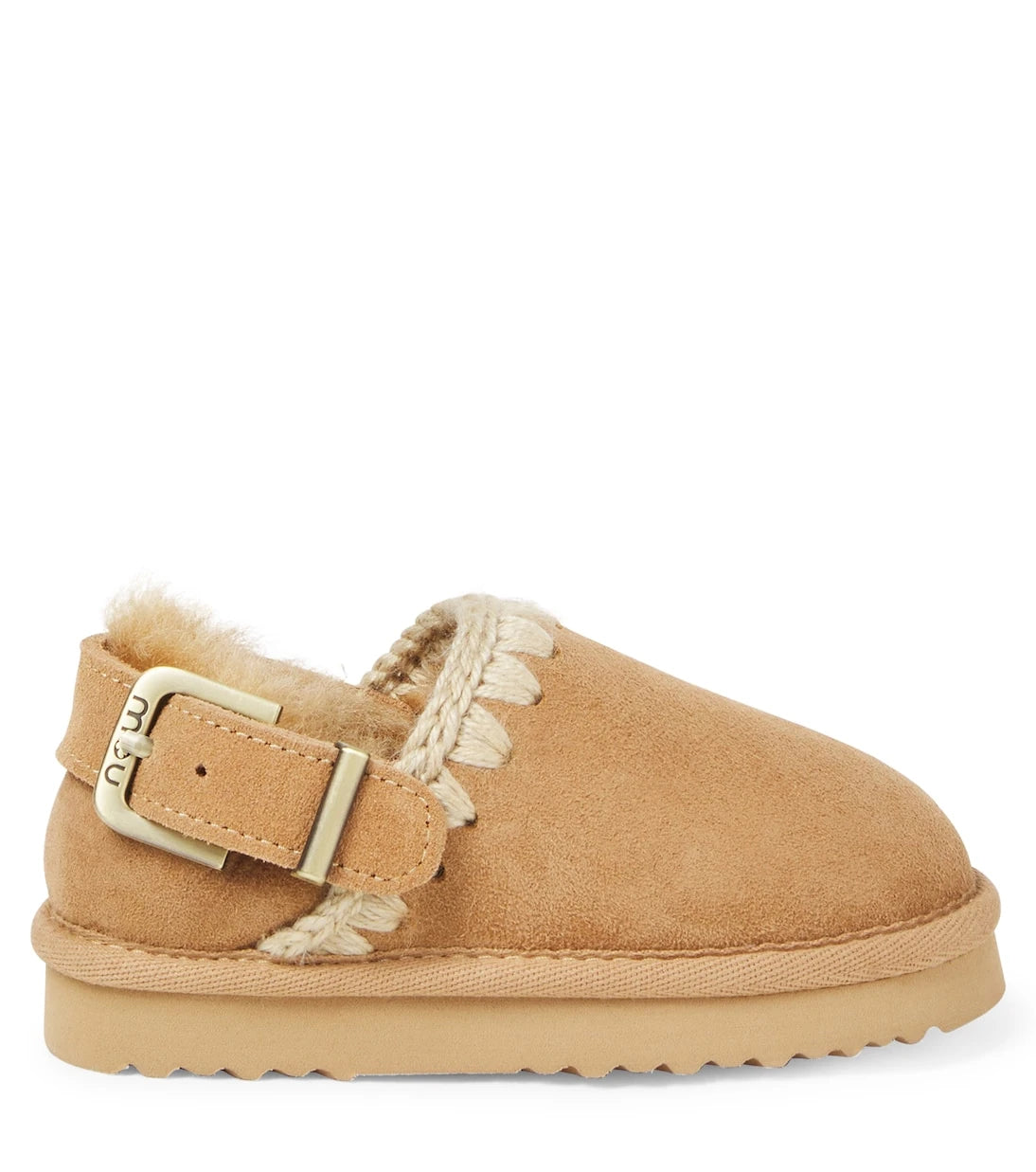 Mou Kids - Embroidered shearling-lined suede clogs