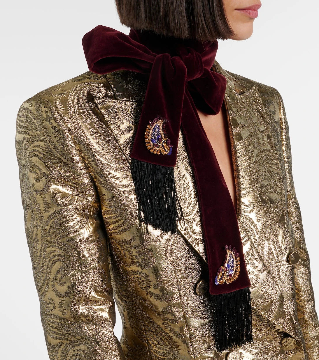 Etro - وشاح قطني مخملي مزخرف بنقشة البيزلي