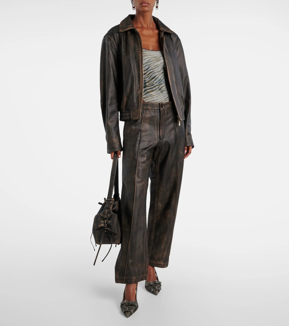 Jacques Wei - High-rise leather wide-leg pants