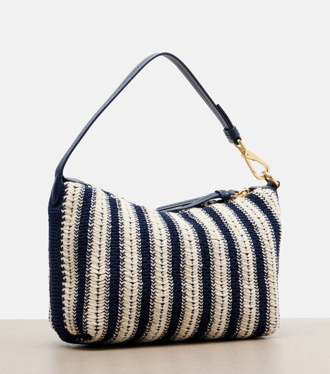 Miu Miu - Striped leather-trimmed crochet shoulder bag