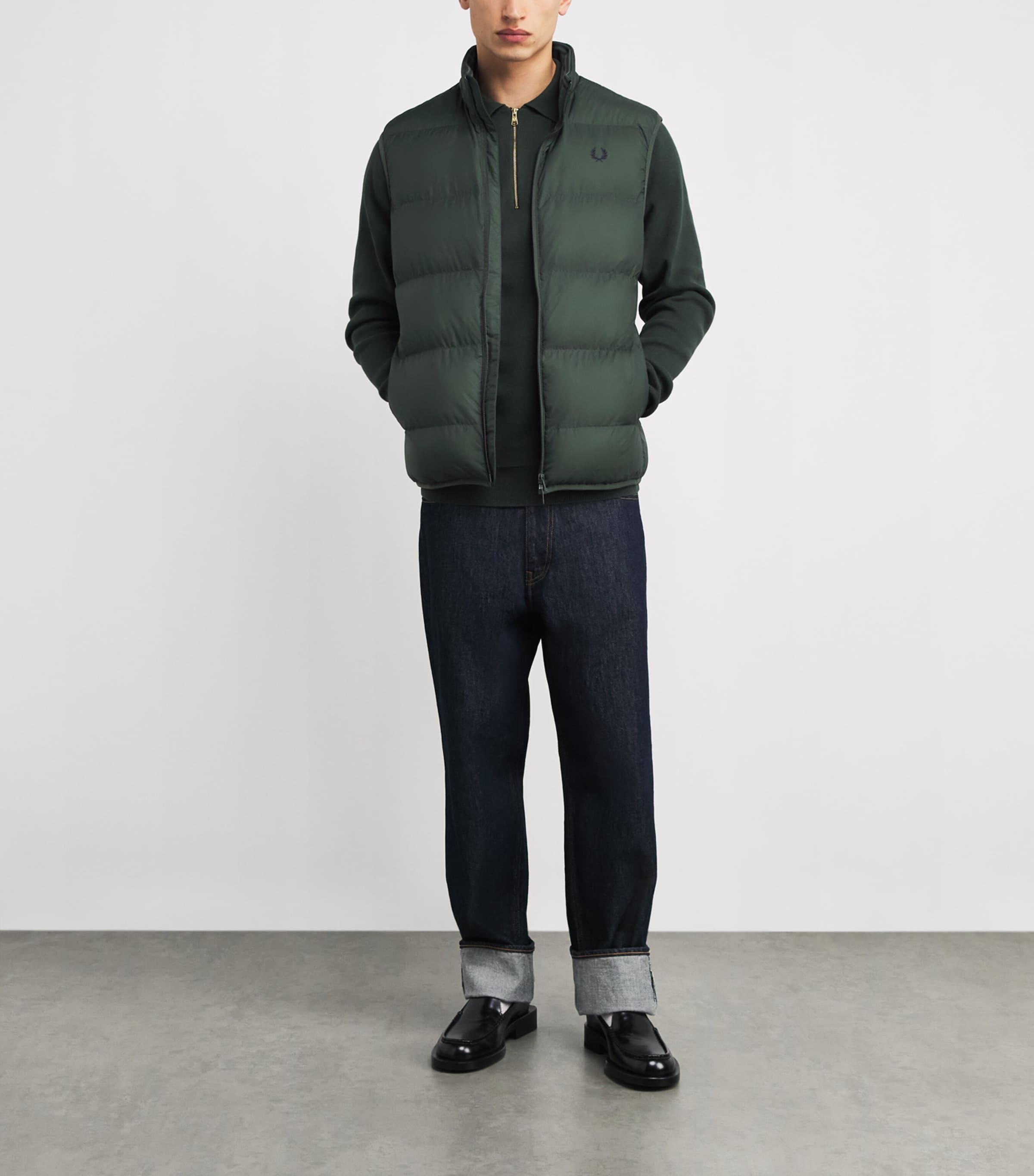Fred Perry Green Padded Logo GIlet