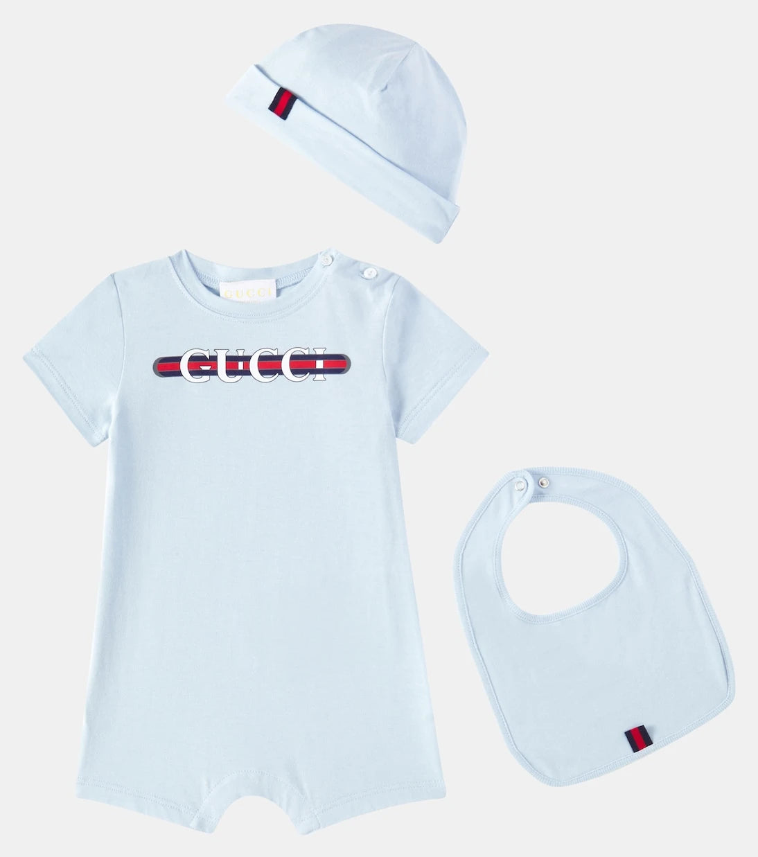 Gucci Kids - Baby cotton playsuit, bib, and hat set