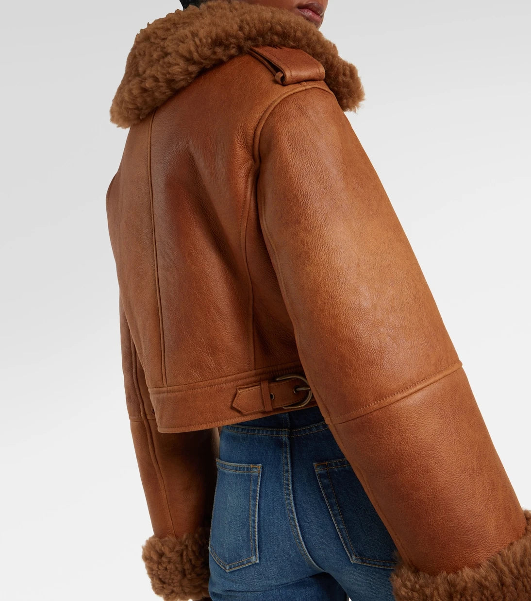 Chloé - Cropped shearling-trimmed leather jacket
