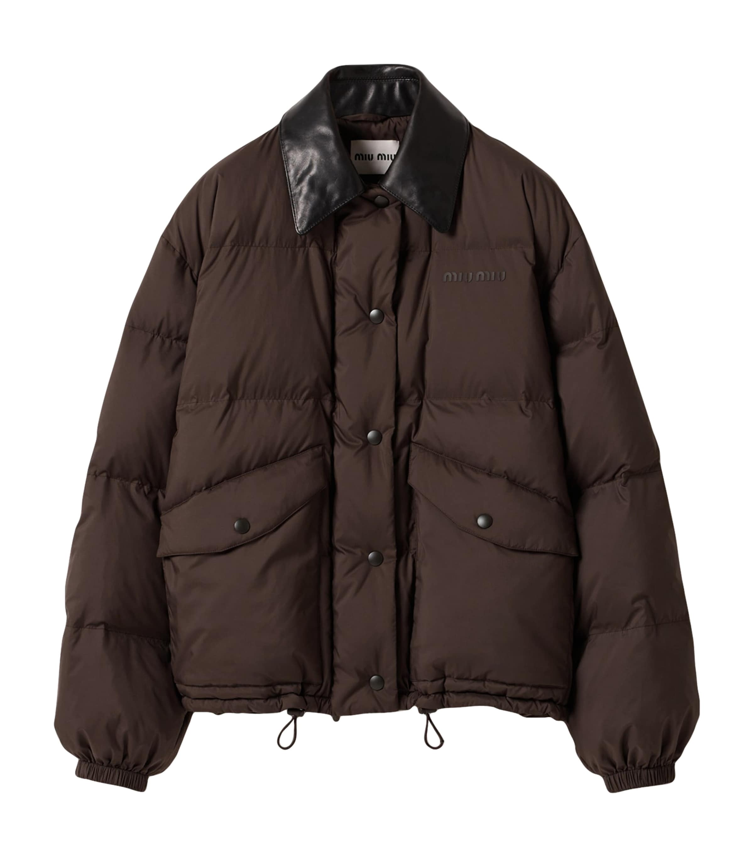 Brown Down Technical Pongé Puffer Jacket