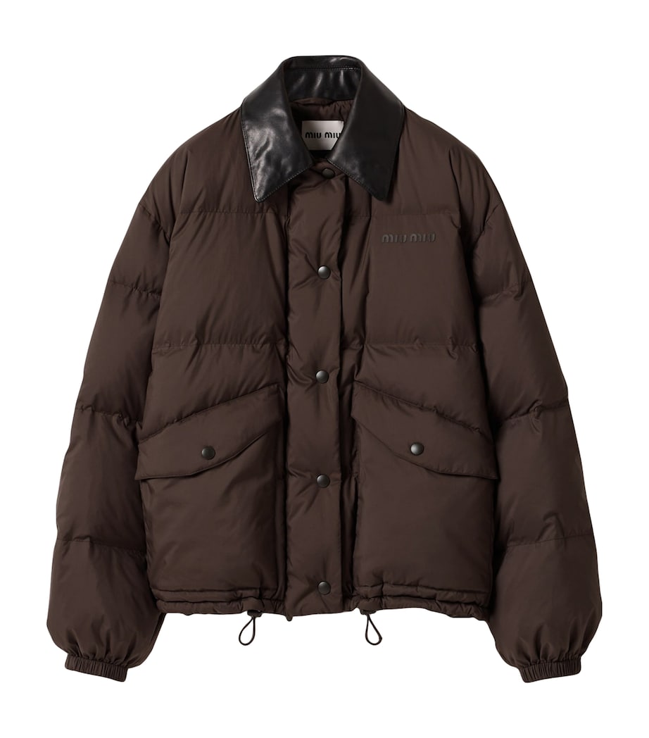 Miu Miu Brown Down Technical Pongé Puffer Jacket