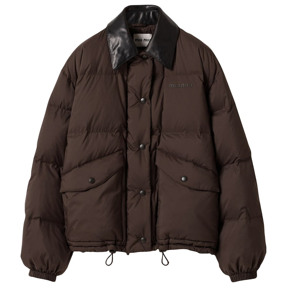 Miu Miu Brown Down Technical Pongé Puffer Jacket