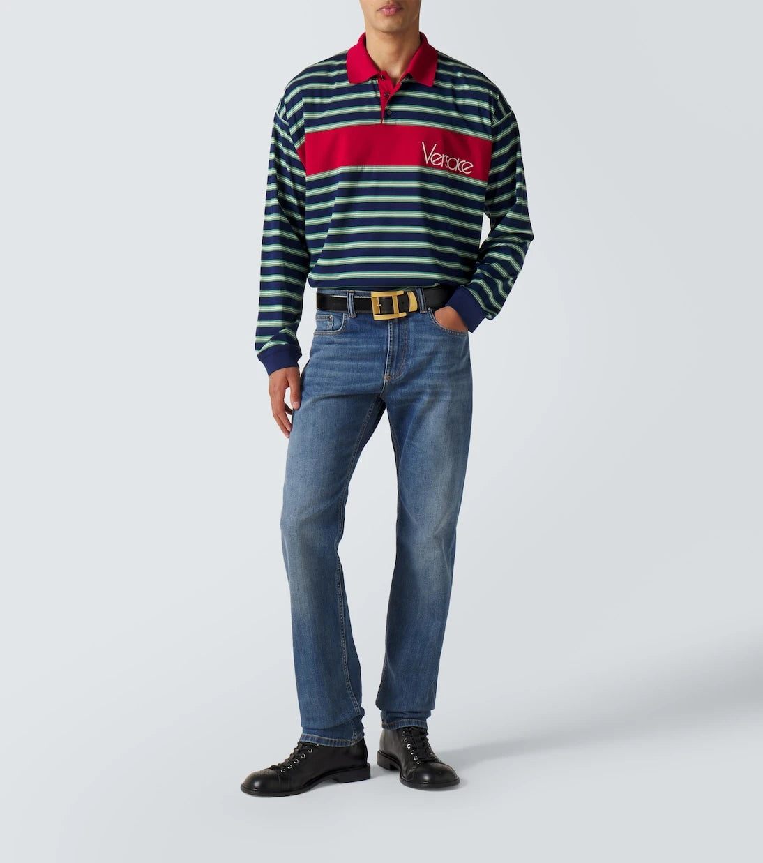 Versace - Striped cotton jersey polo shirt