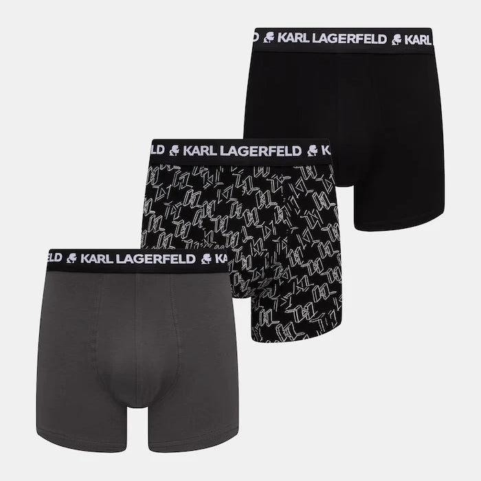 Karl Lagerfeld pamuk ve elastanlı erkek dar boxer MONOGRAM 3'lü