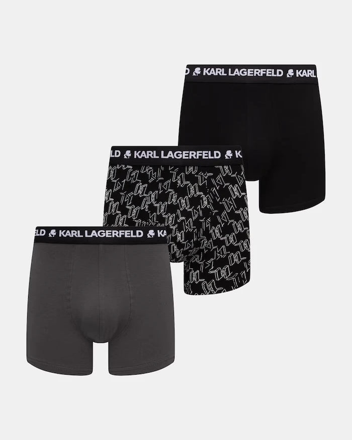 Karl Lagerfeld pamuk ve elastanlı erkek dar boxer MONOGRAM 3'lü