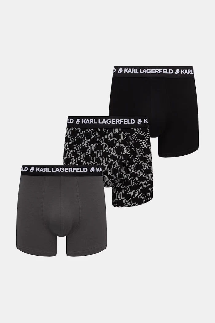 Karl Lagerfeld pamuk ve elastanlı erkek dar boxer MONOGRAM 3'lü